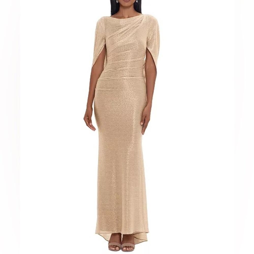 BETSY & ADAM Metallic Cape Gown Gold/Silver Women’s Sz 8 NWT